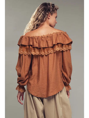 RUFFLE TIE NECK TOP