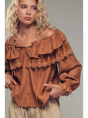 RUFFLE TIE NECK TOP