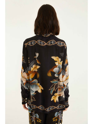 SNAKE FLORAL BLACK PAJAMA SHIRT