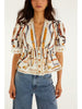 EQUESTRAIN SCARF WINTER WHITE SHORT SLEEVE BLOUSE