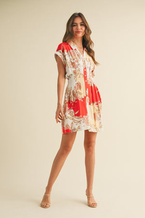 PLEATED BUTTON DOWN MINI DRESS