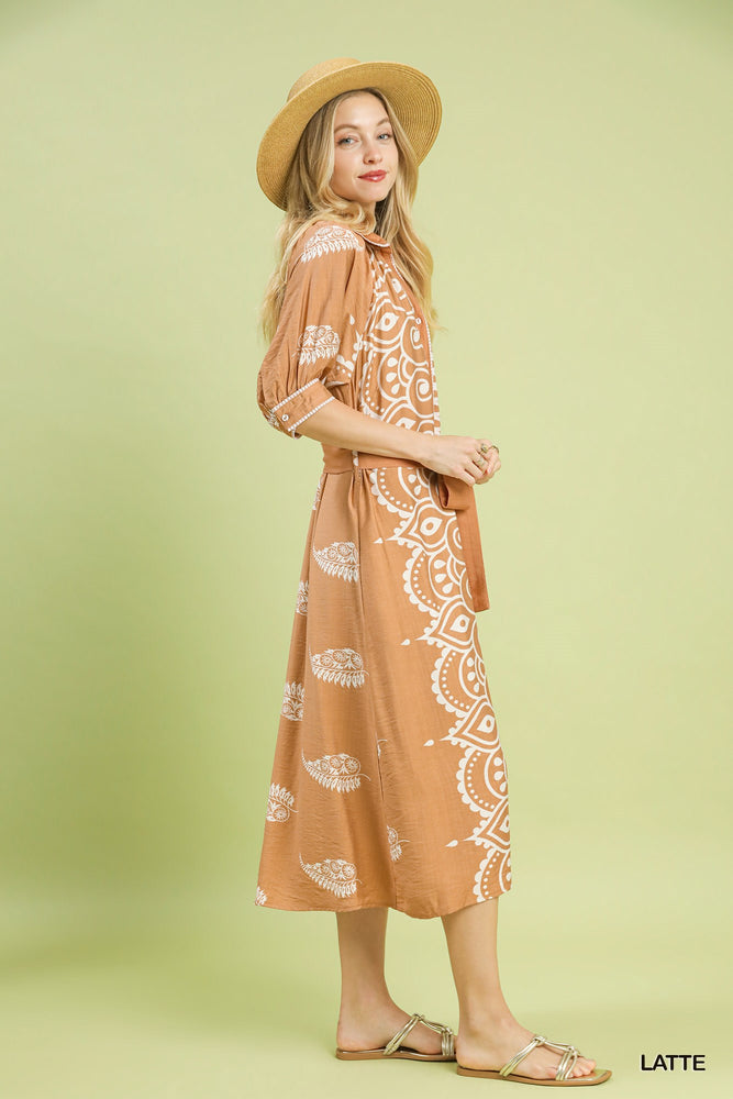 PAISLEY BOARDER PRINT DRESS