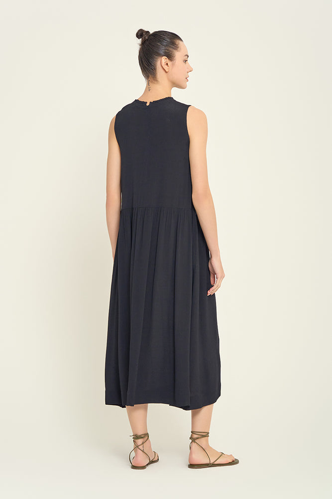 
            
                Load image into Gallery viewer, GRADE &amp;amp; GATHER LACE TRIM MIDI DRESS 
            
        