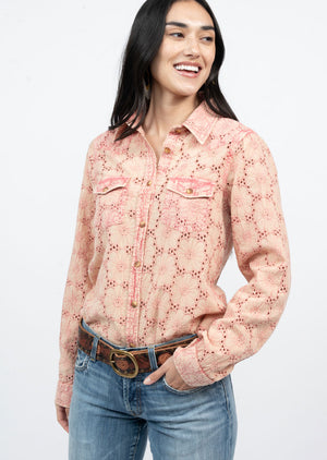 EYELET WASHED SNAP SHIRT