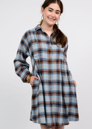 TUCKED AND PLAID SHIRT DRESS