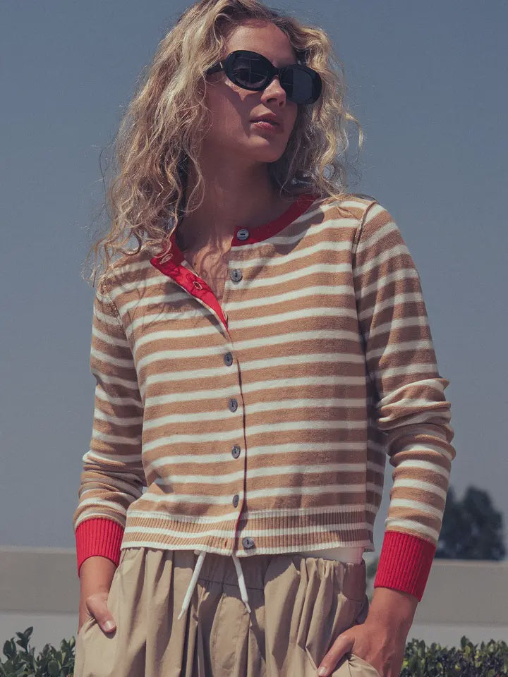 STRIPED KNIT BUTTON UP CARDI