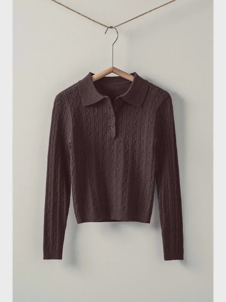 CLASSIC CABLE KNIT POLO SWEATER