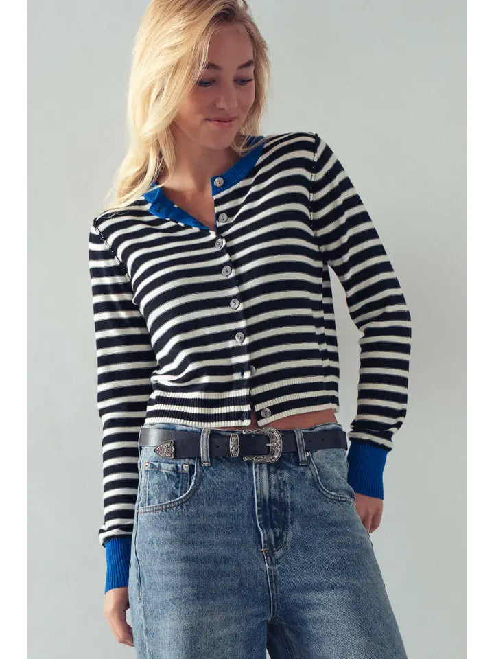 STRIPED KNIT BUTTON UP CARDI