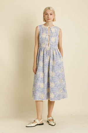 EMBROIDERED STRIPED MIDI DRESS AD2074