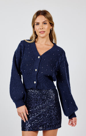 MUSEUM DATE BEJEWELED BUTTON CARDIGAN