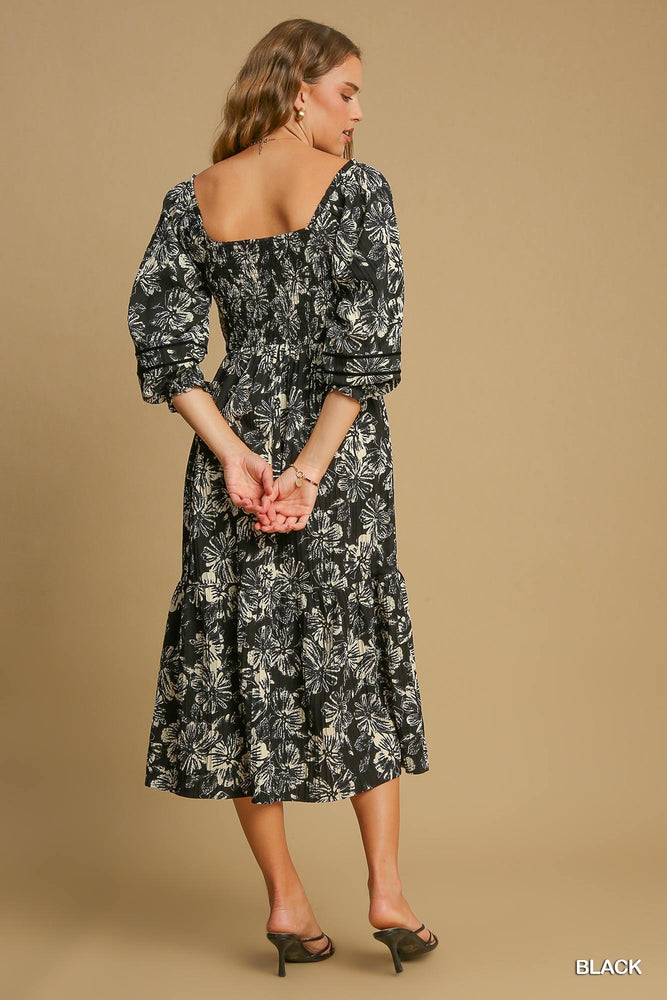 BLACK\CRM FLORAL MIDI DRESS C4009