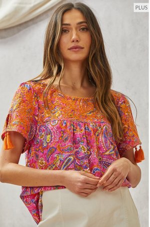 
            
                Load image into Gallery viewer, TASSEL SLEEVE EMBROIDERED TOP T10149
            
        