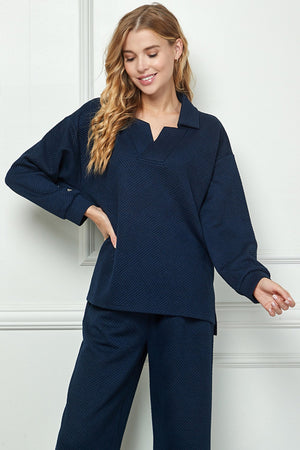 
            
                Load image into Gallery viewer, TEXTURED LONG SLEEVE COLLARED TOP
            
        
