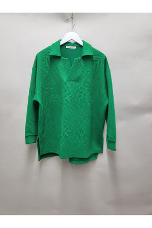 
            
                Load image into Gallery viewer, TEXTURED LONG SLEEVE COLLARED TOP
            
        