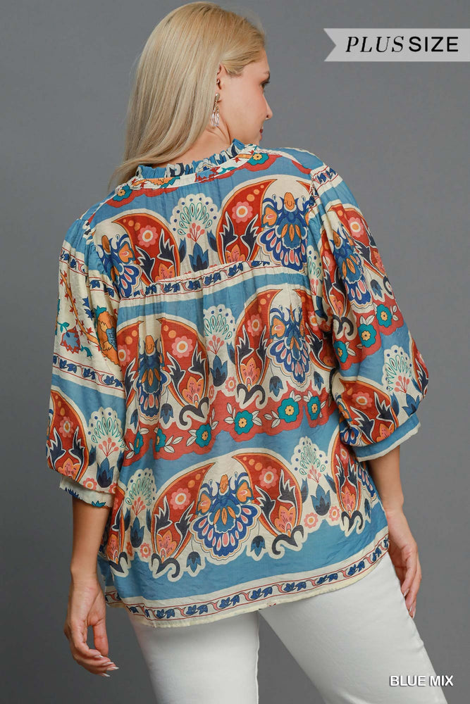 SPLIT NECK PRINTED TOP