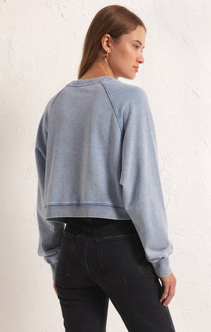 
            
                Load image into Gallery viewer, Z SUPPLY CROP OUT KNIT DENIM SWEATSHIRT
            
        