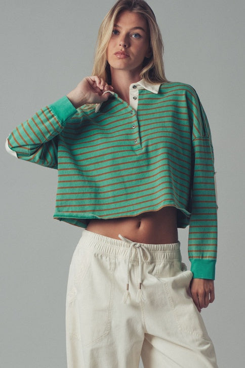 PLAYFUL CROPPED COTTON STRIPE TOP UDT0808PT