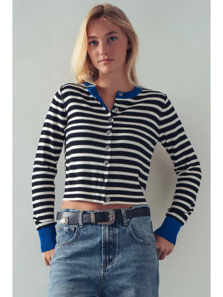 STRIPED KNIT BUTTON UP CARDI