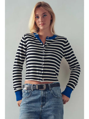 STRIPED KNIT BUTTON UP CARDI