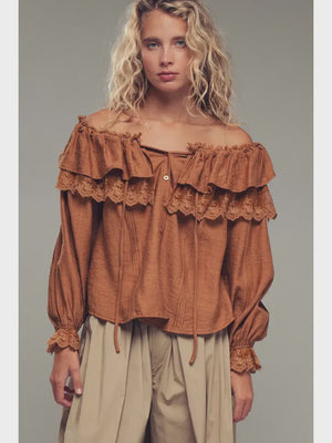 RUFFLE TIE NECK TOP