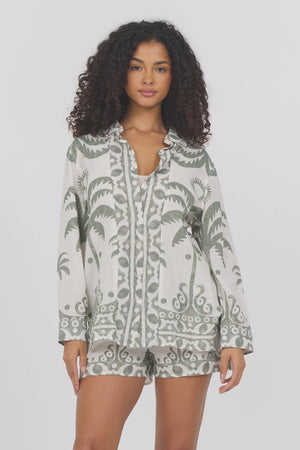 TULUM BORDER PRINT BUTTON UP TOP