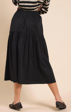 BRIELLE TIERED GATHERED MIDI SKIRT