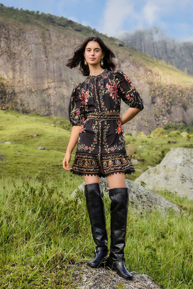 BELLE GARDEN BLACK MINI DRESS