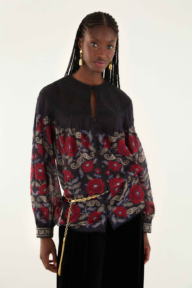 VALENTINA BLACK LONG SLEEVE BLOUSE