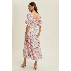 FLORAL FLUTTER SLEEVE MIDI DRESS