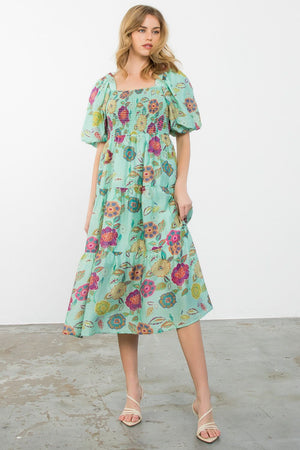 PUFF SLEEVE FLOWER PRINT DRESS