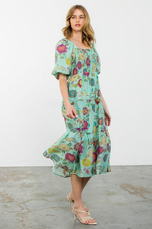 PUFF SLEEVE FLOWER PRINT DRESS
