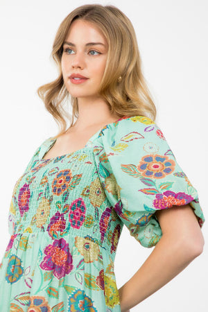 PUFF SLEEVE FLOWER PRINT DRESS