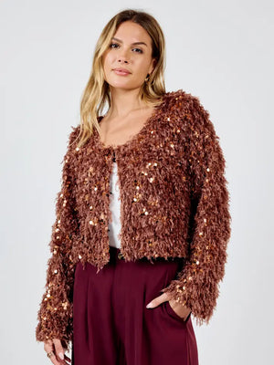 JOELLE FAUX FUR SEQUIN JACKET