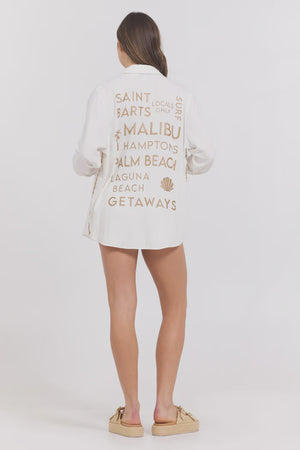 PRINTED WASHED LINEN BUTTON DOWN TOP