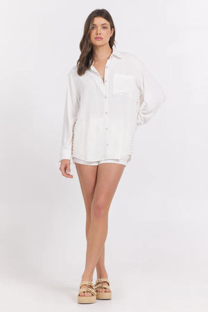PRINTED WASHED LINEN BUTTON DOWN TOP