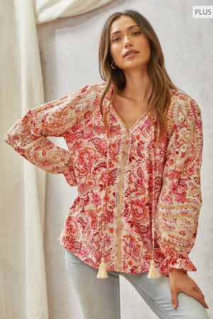 PLUS SIZE MULTI EMBROIDERED TOP