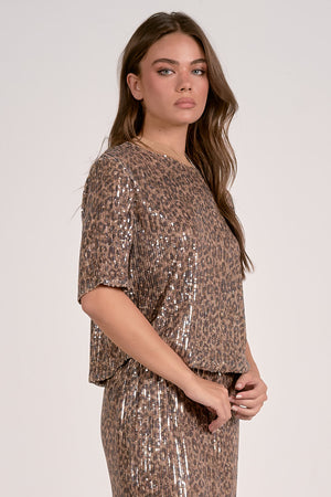 CHEETAH PRINT SEQUIN TOP