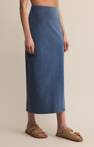 GAIL JERSEY DENIM MIDI SKIRT VINTAGE INDIGO